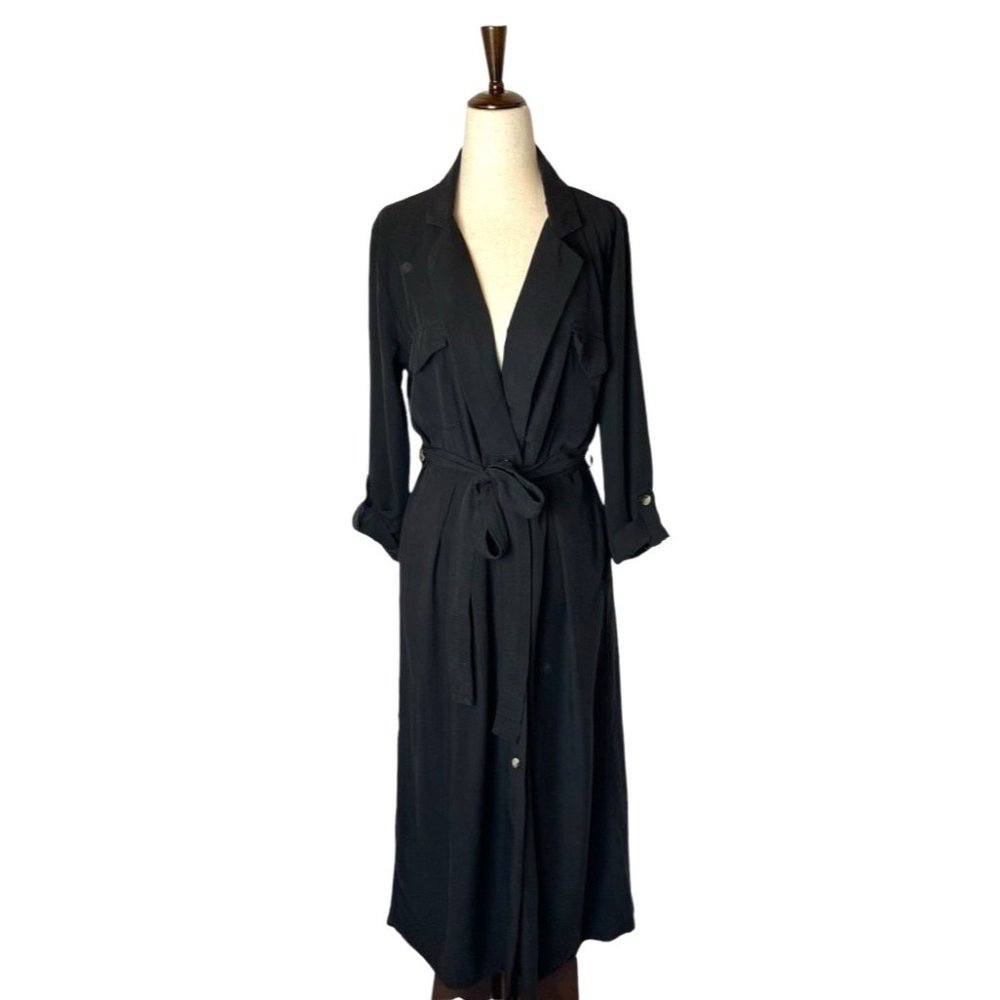 zara • black tie-waist notched lapel button-down maxi dress